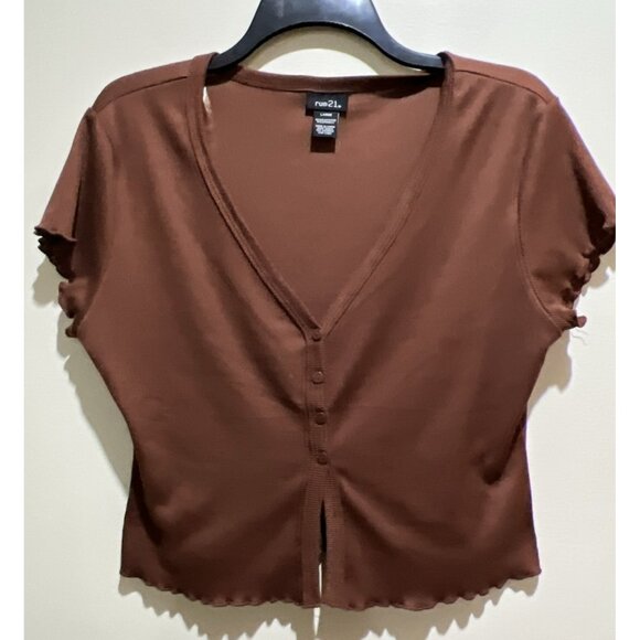 Rue 21 Short Sleeve V-Neck Size Large Brown Color - Picture 1 of 5